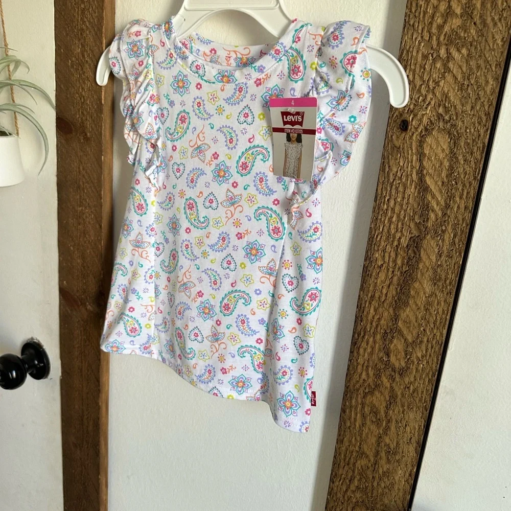 New Levi's Girls Size 4 Colorful Paisley Print Top Ruffle Layered Short Sleeves - Picture 4 of 16